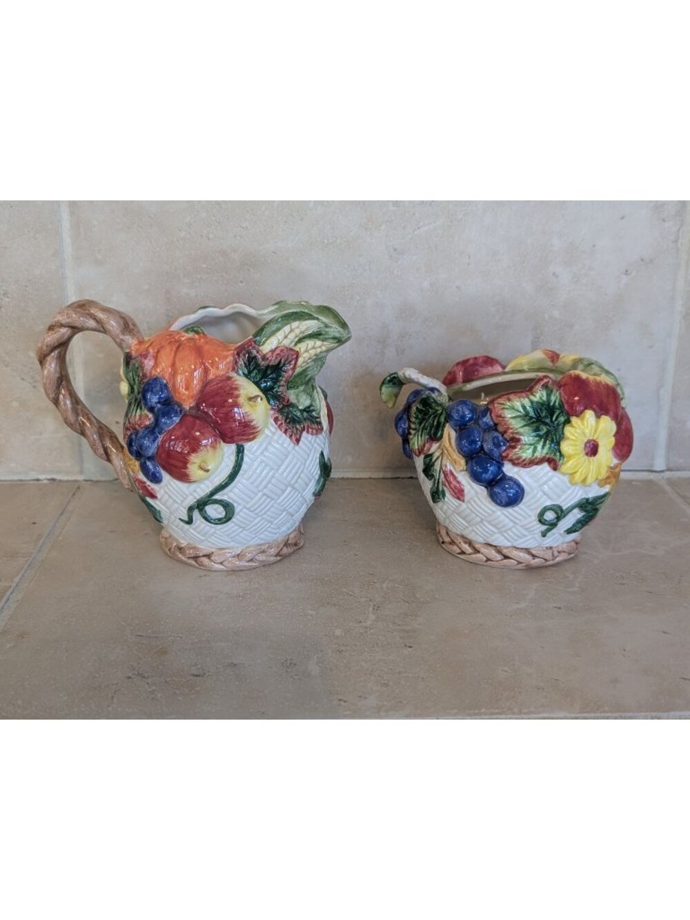 Vintage Fitz and Floyd Ceramic Cream and Sugar Set Golden Harvest Pattern
